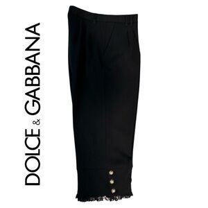 Dolce & Gabbana Black Lace-Hem Cropped Wool Pants
